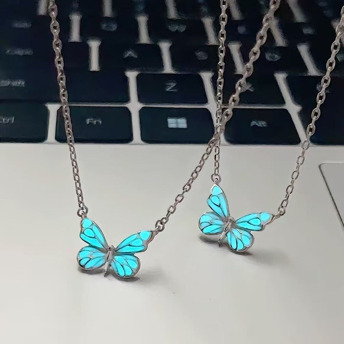 Butterfly Glow Silver Plated Necklace